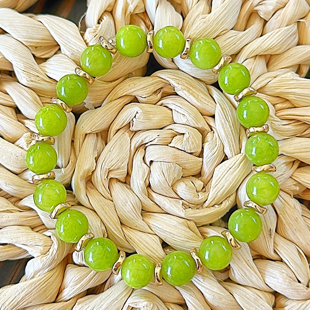 Green Grape Chalcedony 8mm beaded bracelet with gold filled spacer beads